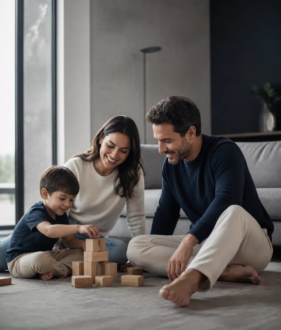 Família brasileira em casa, em um momento cotidiano de planejamento e futuro
